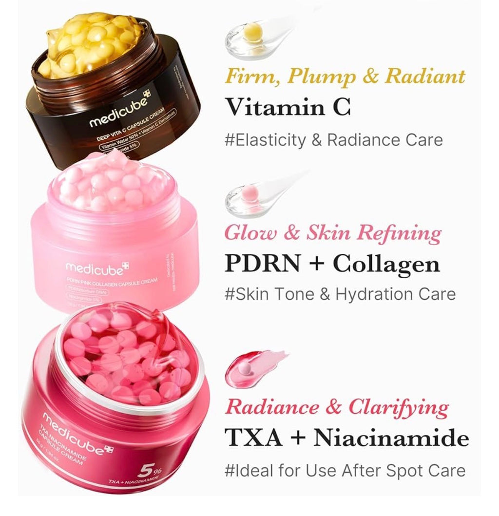 Capsule Cream Trio: TXA + Niacinamide, Deep Vitamin C, and Salmon DNA PDRN Capsule