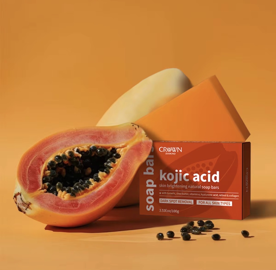 Natural Organic Papaya & Kojic Acid Brightening Soap – Dark Spot Lightening • Exfoliating • Even Tone (120 g)