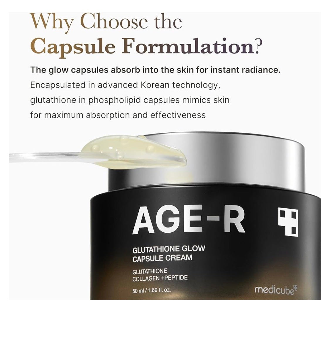 Medicube AGE-R Glutathione Glow Capsule Facial Cream - Instant Lifting Moisturizer - Collagen Peptide For Hydrating Glow Cream