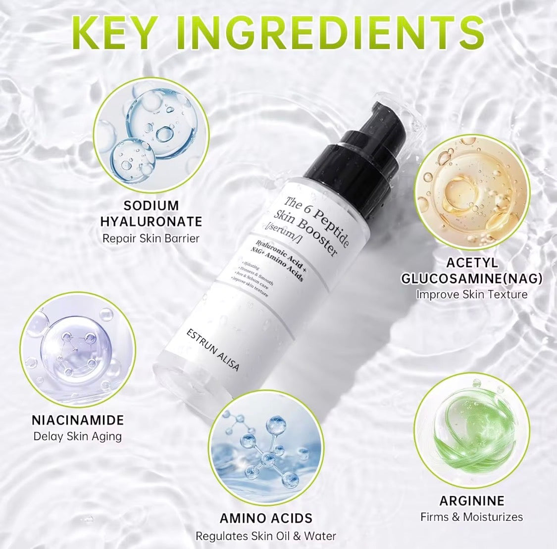 6 Peptide Skin Care Booster Hyaluronic Acid Niacinamide Collagen Pore Serum