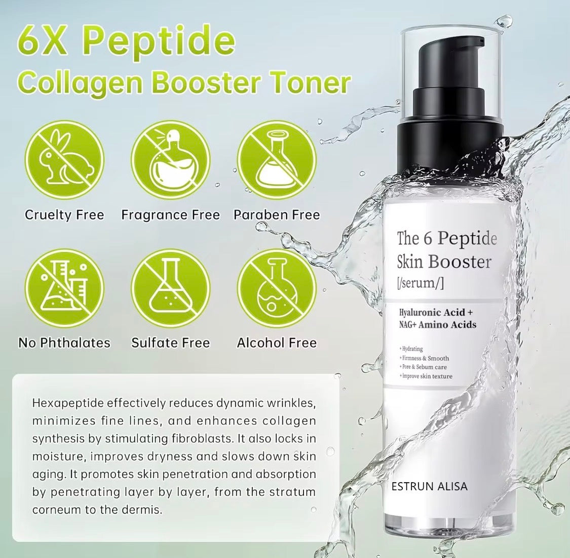 6 Peptide Skin Care Booster Hyaluronic Acid Niacinamide Collagen Pore Serum