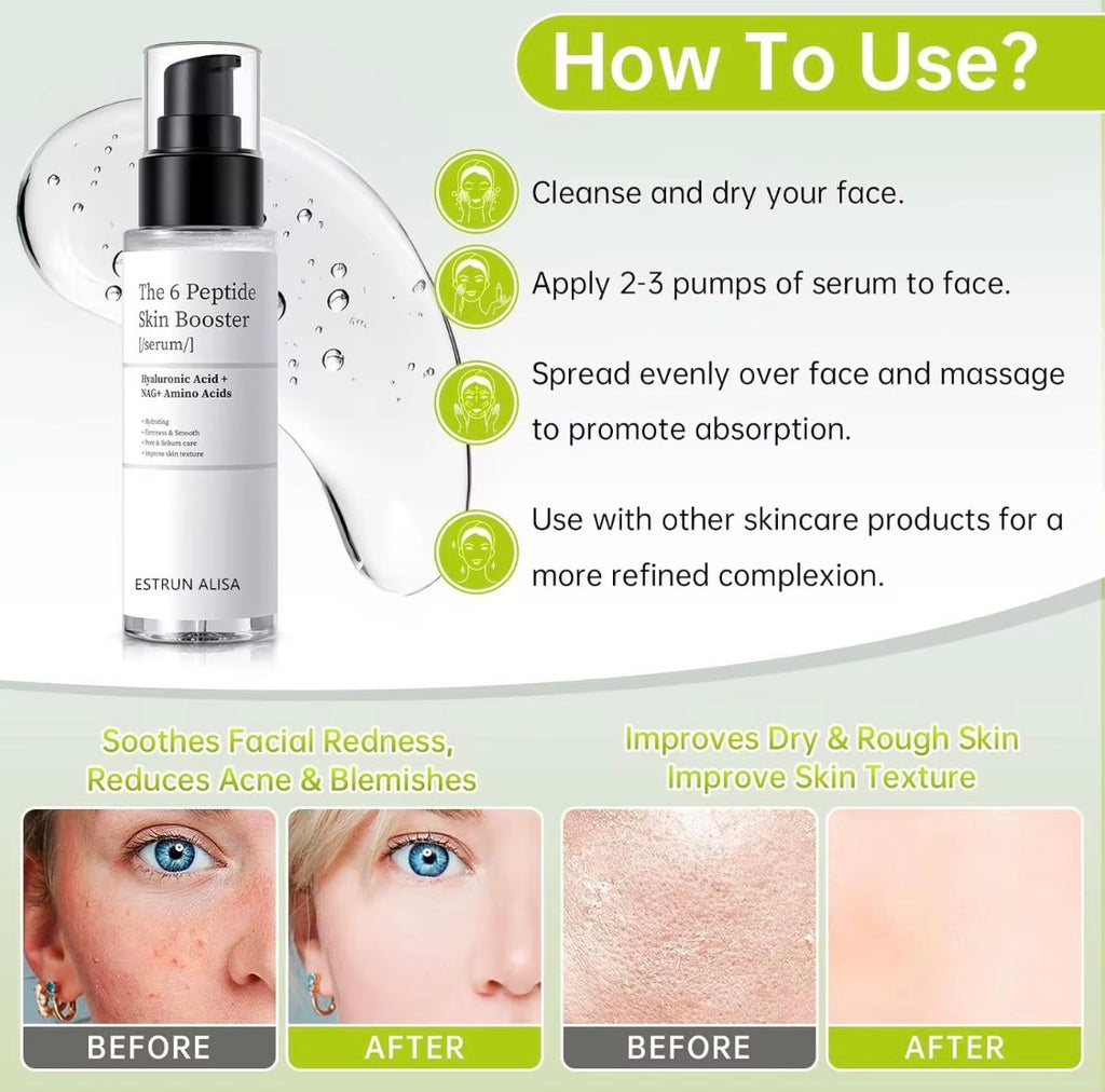 6 Peptide Skin Care Booster Hyaluronic Acid Niacinamide Collagen Pore Serum
