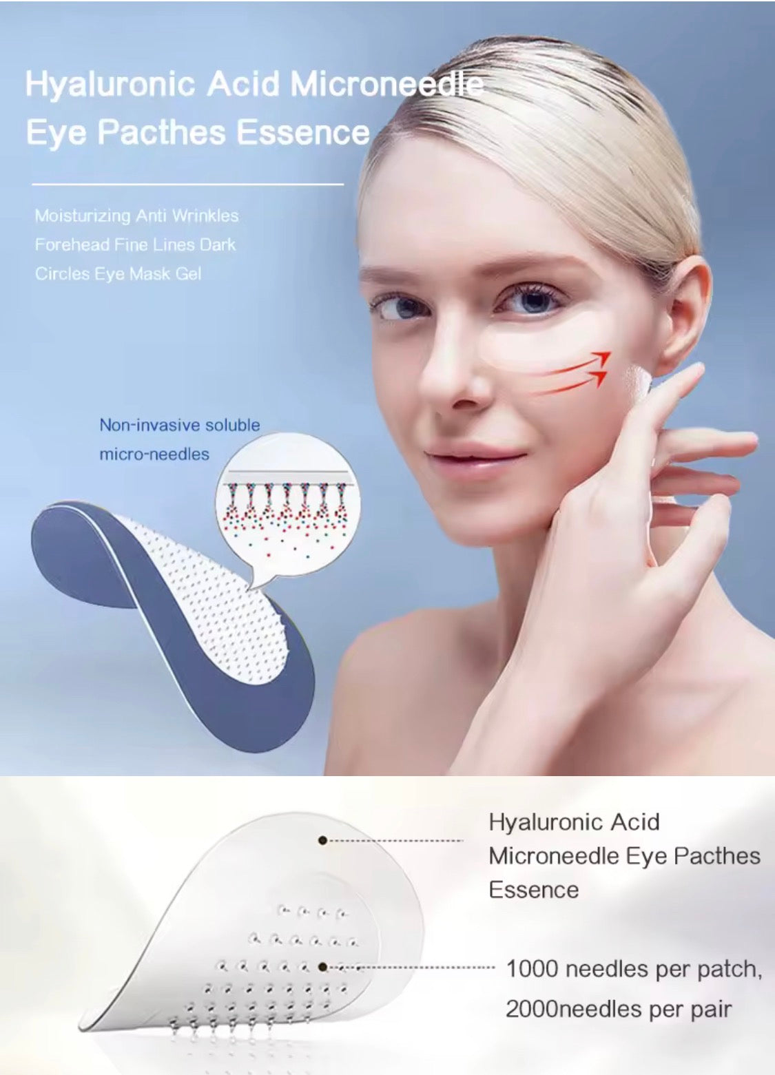 Hyaluronic Acid & Peptides Microneedle Eye & Face Patches – Micro-Crystal Anti-Wrinkle Treat