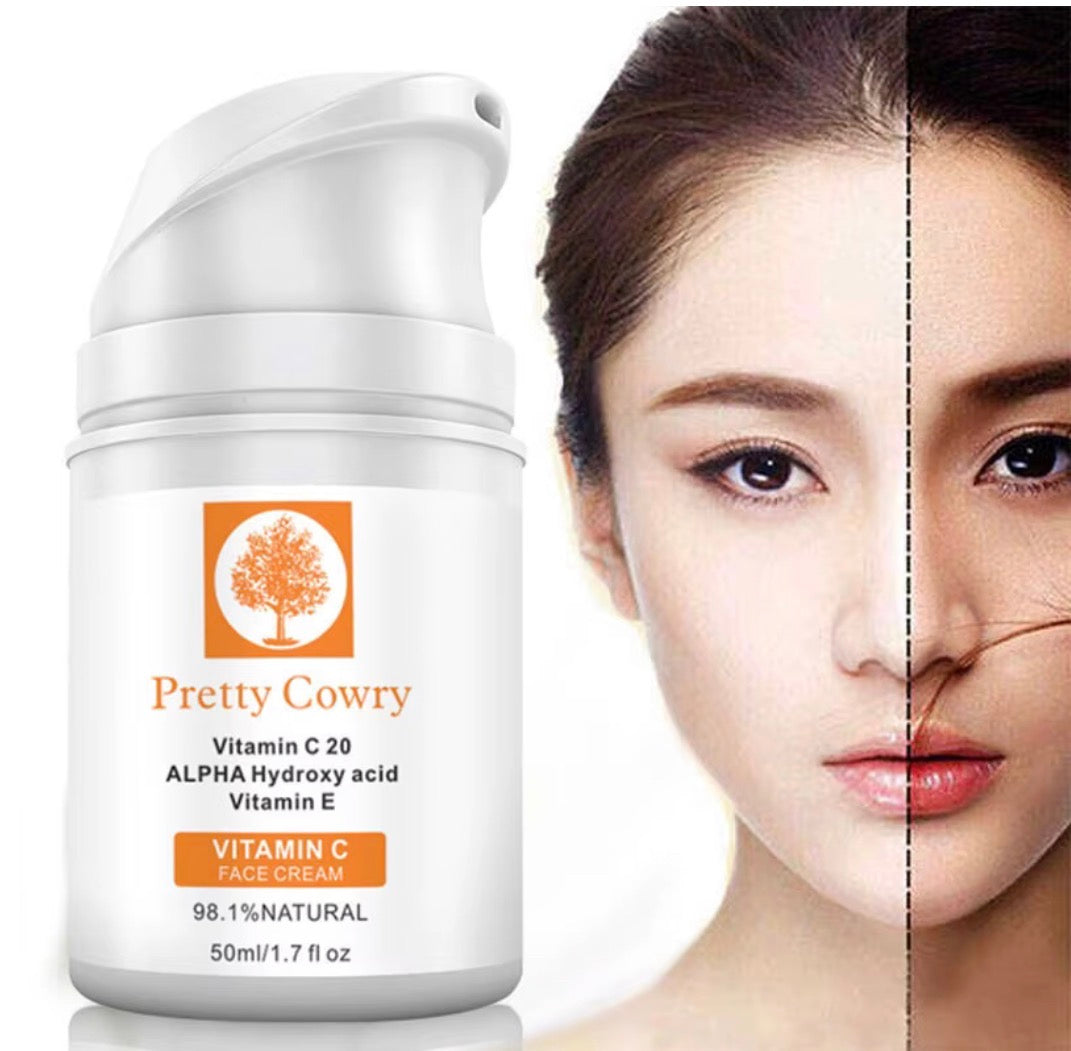 Pretty Cowry Nourishing Alpha Hydroxy Acid (AHA) Vitamin C Cream – Brightening, Smoothing & Hydrating Moisturiser (50g)