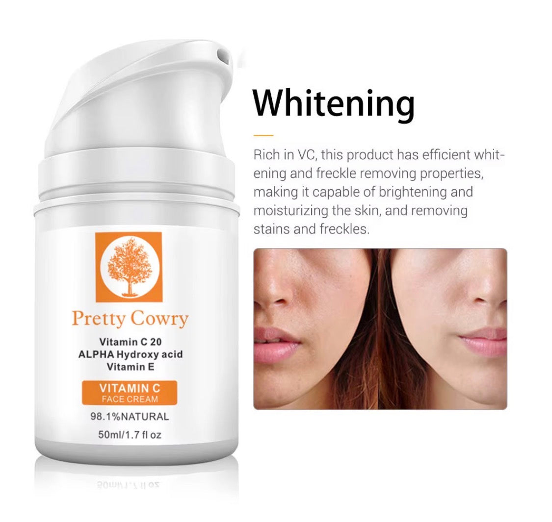 Pretty Cowry Nourishing Alpha Hydroxy Acid (AHA) Vitamin C Cream – Brightening, Smoothing & Hydrating Moisturiser (50g)