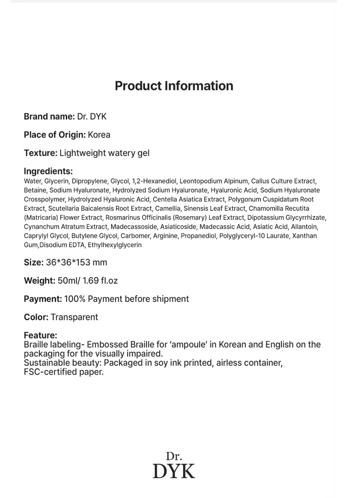 Dr. DYK Hyaluronic Acid with Centella Cica