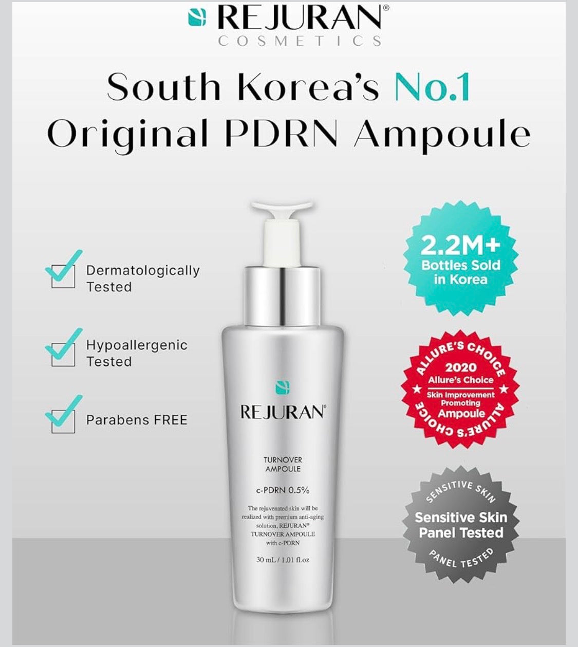 REJURAN® Turnover Ampoule, c‑PDRN® Original Salmon DNA PDRN - Face Serum for Rejuvenation, Firming, Hydration &amp; Youthful Glow